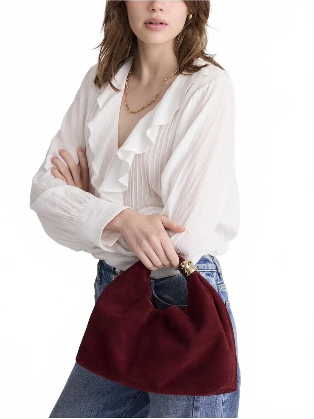 NEW Madewell The Mini Pouch in Cabernet suede NY139 $158 Clutch Slouchy